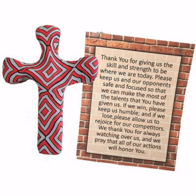 Cross-Comforting Clay-Team Colors Red/Silver w/Prayer Card (5.5")