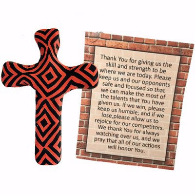 Cross-Comforting Clay-Team Colors Red/Black w/Prayer Card (5.5")