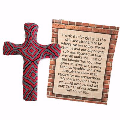 Cross-Comforting Clay-Team Colors Grey/Red w/Prayer Card (5.5")