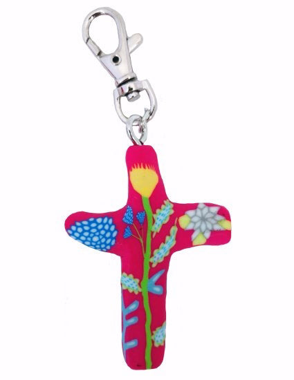 Clip-Comforting Clay Cross-Multiple Blessings-Pink (3")