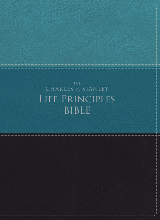 NIV Charles Stanley Life Principles Bible-Teal/Black Leathersoft
