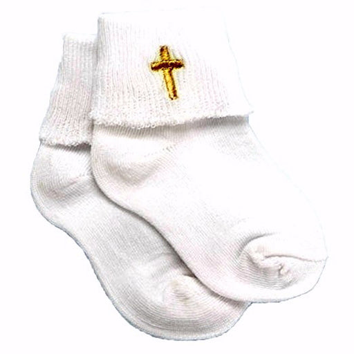 Baby's Baptism Socks w/Embroidered Cross (4")