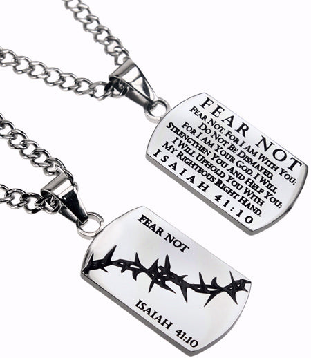 Necklace-Dog Tag-Crown Of Thorns-Fear Not (Mens)-24" Chain