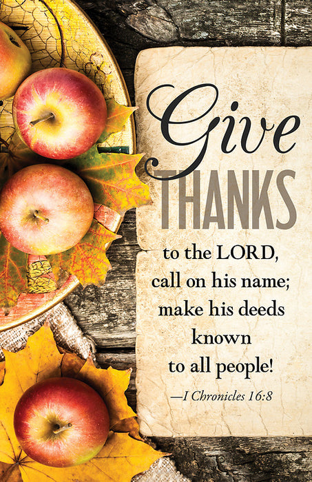 Bulletin-Give Thanks/Apples (1 Chronicles 16:8) (Thanksgiving) (Pack Of 50) (Pkg-50)