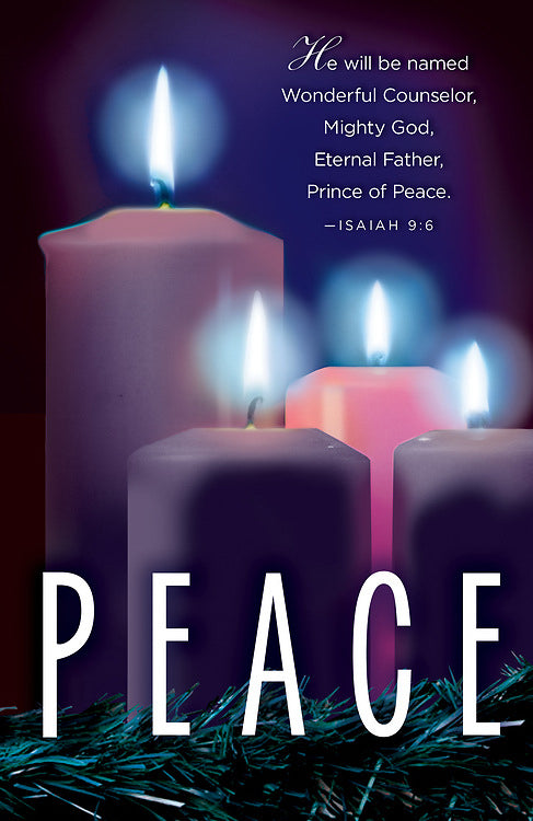 Bulletin-Advent Week 4: Peace Candle (Isaiah 9:6) (Pack Of 50) (Pkg-50)