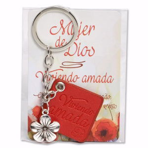 Spanish-Faux Leather Keychain & Charm-Woman Of God/Living Loved (Jer. 31:3 RV)