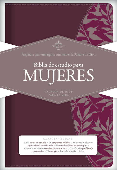 Span-RVR 1960 Study Bible For Women (Biblia De Estudio Para Mujeres)-Red Wine/Fuchsia LeatherTouch