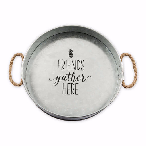 Serving Tray-Friends Gather Here-Metal w/Rope Handles (14" Round)