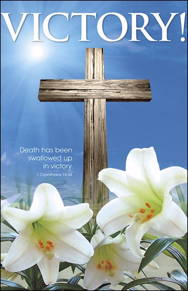 Bulletin-Victory! Cross And Lilies (1 Corinthians 15:54) (Easter) (Pack Of 100) (Pkg-100)