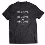Tee Shirt-Outreach Believe Receive Become w/Cross-Large-Black (Case For Christ)
