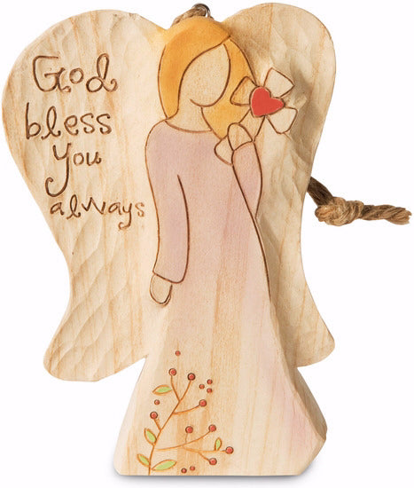 Ornament-God Bless You Always Angel Holding Cross (4.5")