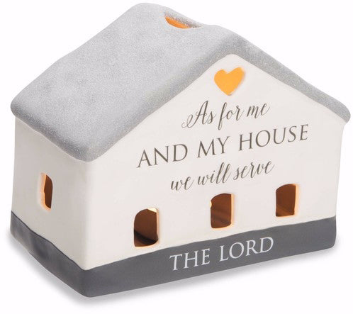 Porcelain House/Tealight Holder-Serve The Lord (4" x 6")