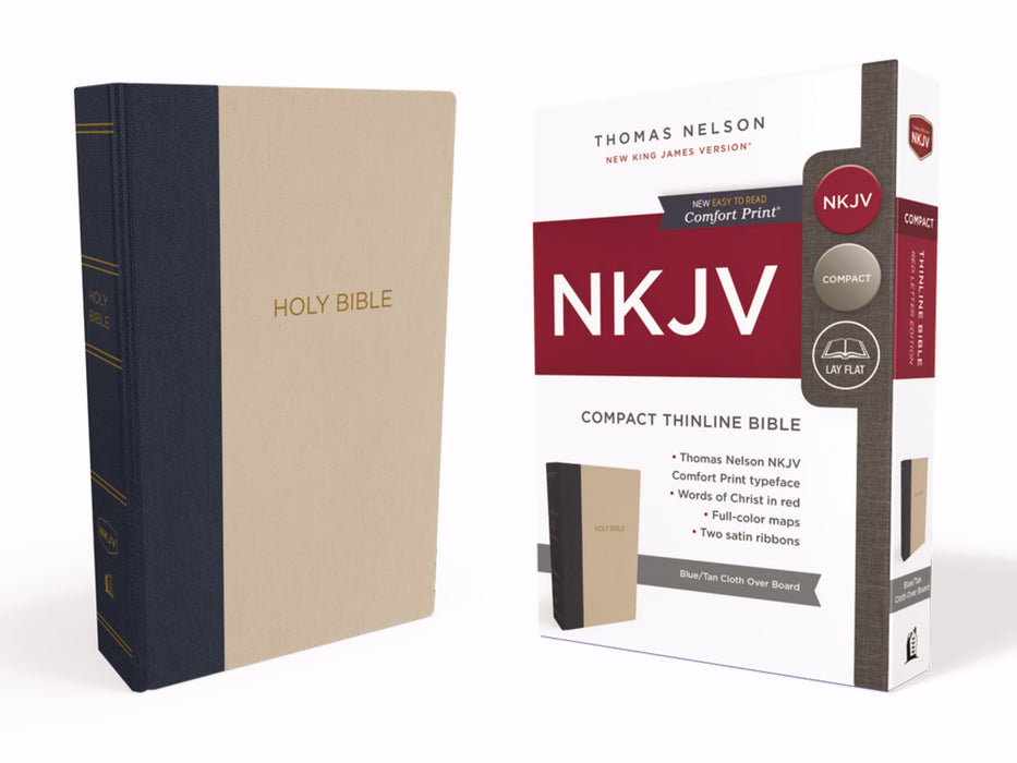 NKJV Thinline Bible/Compact (Comfort Print)-Blue/Tan Cloth Over Board