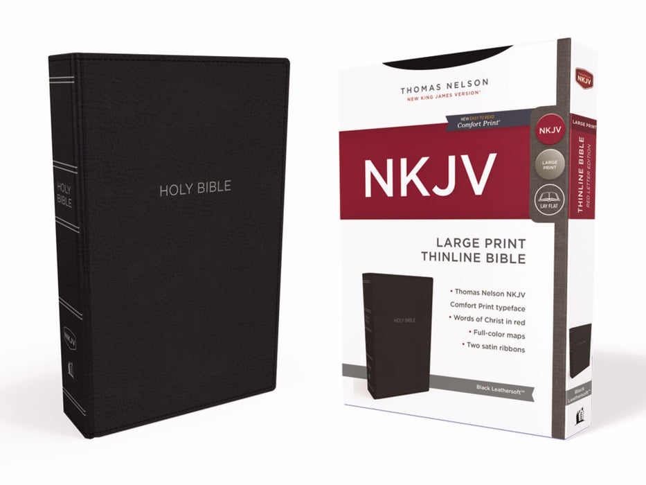 NKJV Thinline Bible/Large Print (Comfort Print)-Black Leathersoft
