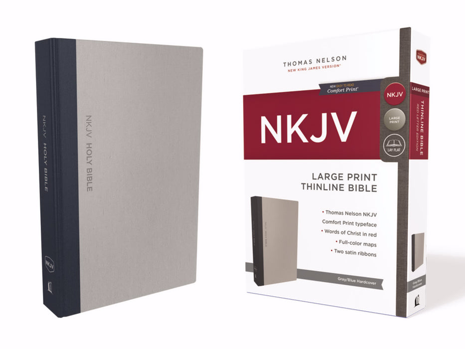 NKJV Thinline Bible/Large Print (Comfort Print)-Gray/Blue Cloth Over Board