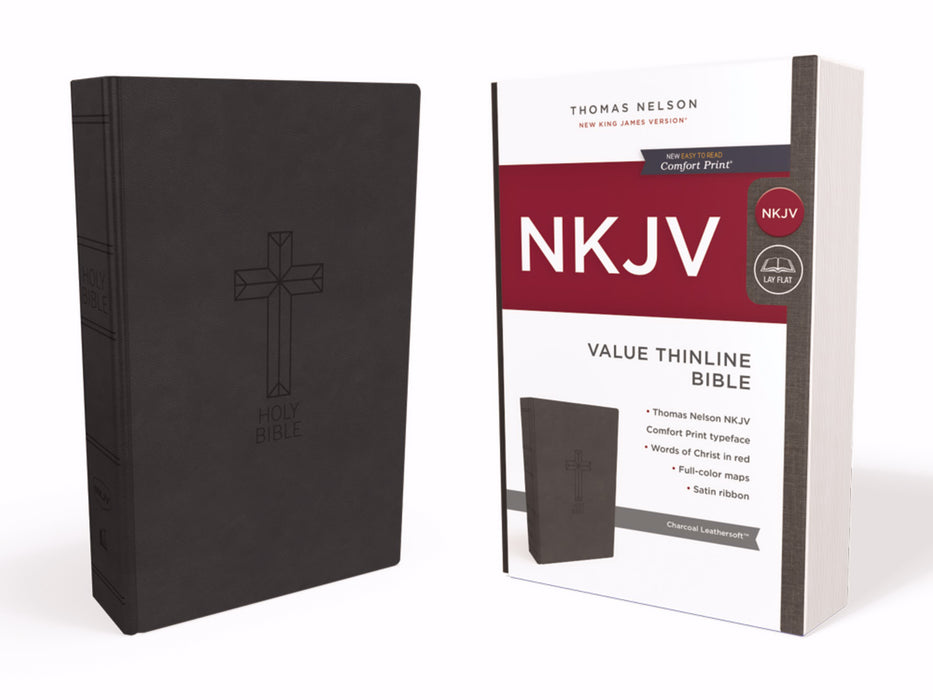 NKJV Thinline Bible (Comfort Print)-Charcoal Leathersoft