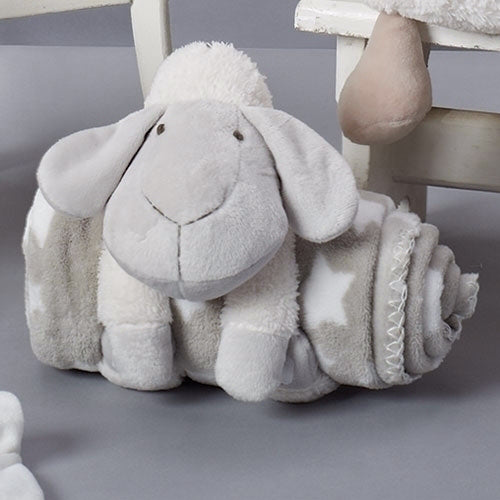 Baby Gift Set-Grey & White Sheep w/Star Blanket (2.75" H)