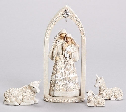 Figurine-Holy Family In Arch w/Animals (4 Pieces)
