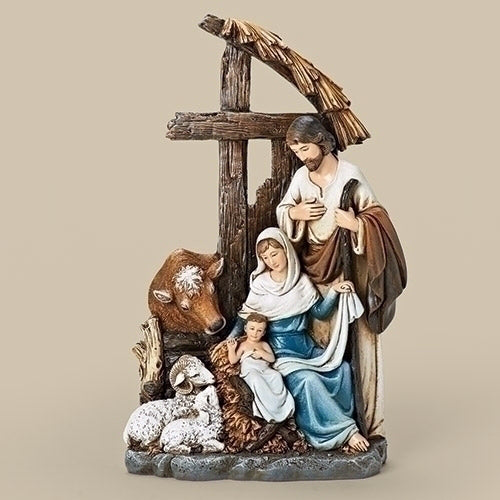 Figurine-Holy Family w/Cross & Stable (11")