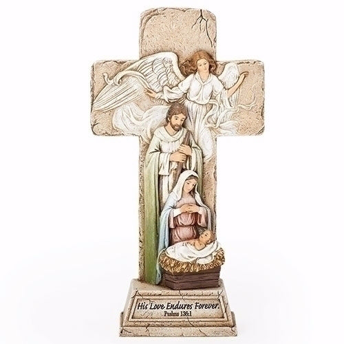 Figurine-Holy Family w/Angel & Cross (9.25")