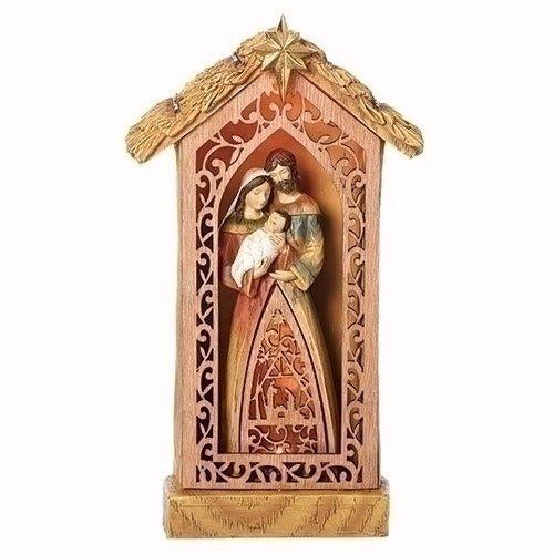 Figurine-LED Holy Family In Stable-Laser Cut (10")