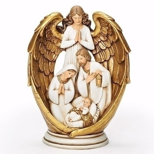 Figurine-Angel Watching Over Holy Family (10")