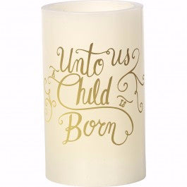 Candle-Unto Us A Child Is Born-Flameless LED Pillar (5")