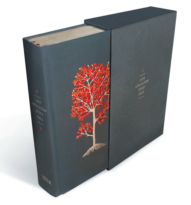 NIV Life Application Study Bible-Grey w/Red Flourishing Arbor Hardcover