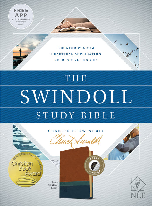 NLT2 Swindoll Study Bible-Brown/Teal/Blue TuTone Indexed