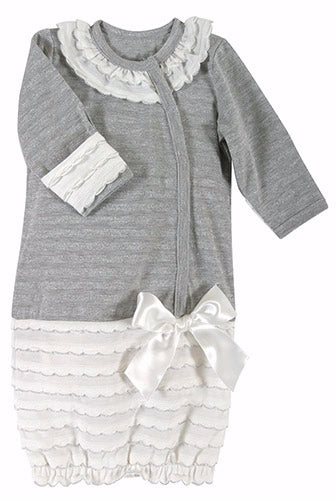 Shimmer Gown-Gray w/Cream Ruffle & Silver Accents (0-6 Mo)