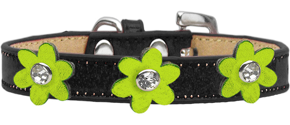 Metallic Flower Ice Cream Collar Black With Metallic Lime Green flowers Size 10