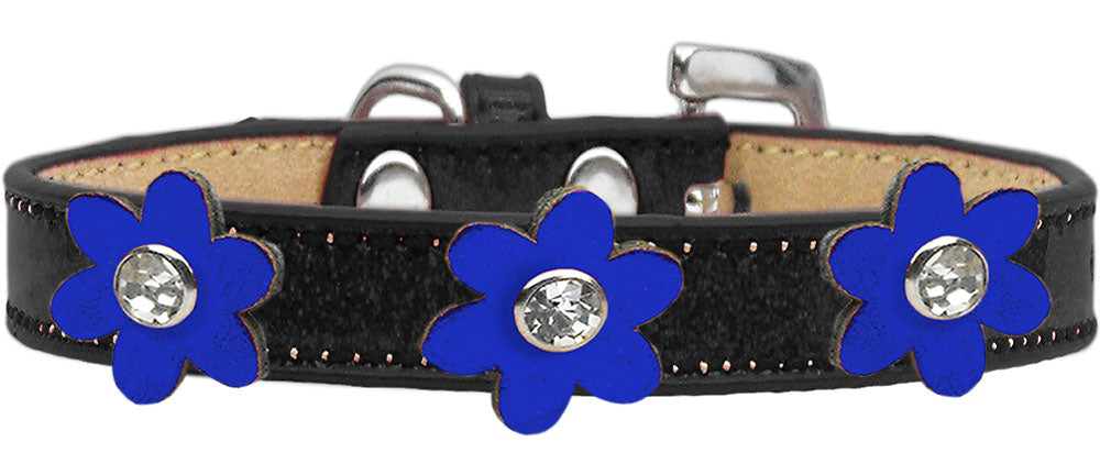 Metallic Flower Ice Cream Collar Black With Metallic Blue flowers Size 10