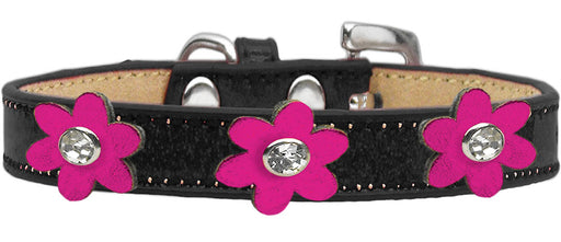 Metallic Flower Ice Cream Collar Black With Metallic Pink flowers Size 20