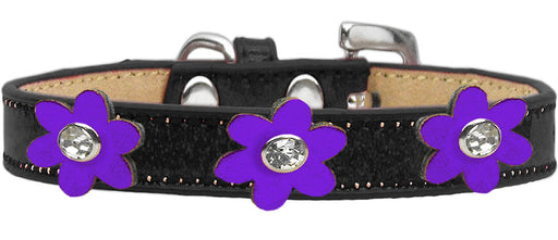 Metallic Flower Ice Cream Collar Black With Metallic Purple flowers Size 18