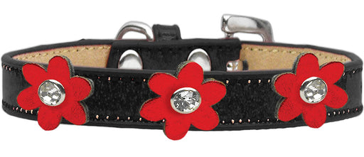 Metallic Flower Ice Cream Collar Black With Metallic Red flowers Size 16