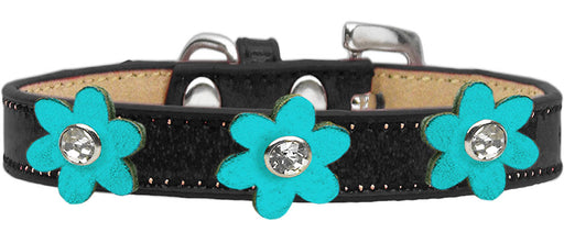 Metallic Flower Ice Cream Collar Black With Metallic Turquoise flowers Size 10