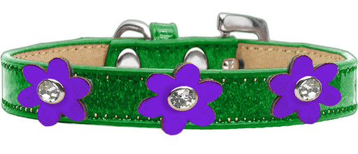 Metallic Flower Ice Cream Collar Emerald Green With Metallic Purple flowers Size 10