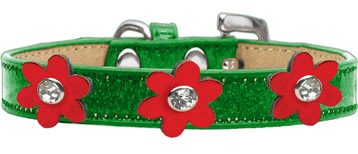 Metallic Flower Ice Cream Collar Emerald Green With Metallic Red flowers Size 12