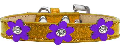 Metallic Flower Ice Cream Collar Gold With Metallic Purple flowers Size 12