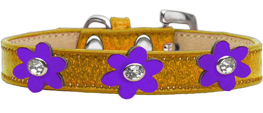 Metallic Flower Ice Cream Collar Gold With Metallic Purple flowers Size 10