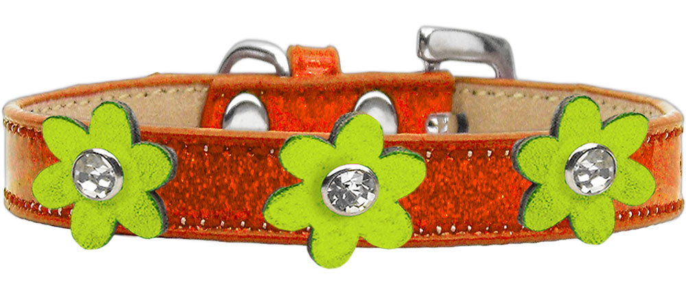 Metallic Flower Ice Cream Collar Orange With Metallic Lime Green flowers Size 20