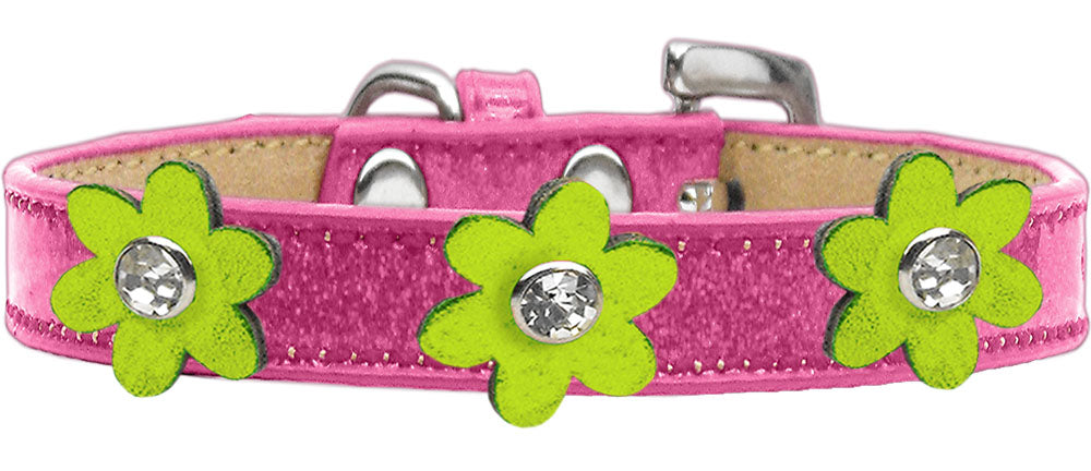 Metallic Flower Ice Cream Collar Pink With Metallic Lime Green flowers Size 16