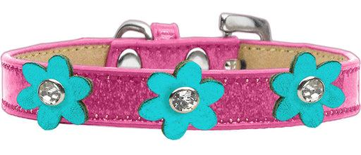 Metallic Flower Ice Cream Collar Pink With Metallic Turquoise flowers Size 18