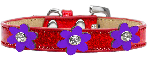 Metallic Flower Ice Cream Collar Red With Metallic Purple flowers Size 16