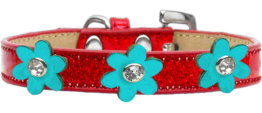 Metallic Flower Ice Cream Collar Red With Metallic Turquoise flowers Size 16