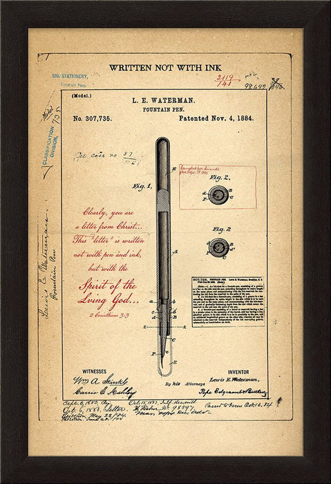Framed Art-Written Not With Ink (Pen Patent) (13 x 19)