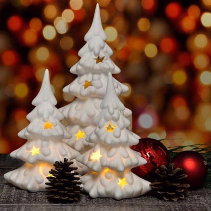 Porcelain LED Tree Set-Boxed (9" & 6" Tall) (Set Of 3) (Pkg-3)