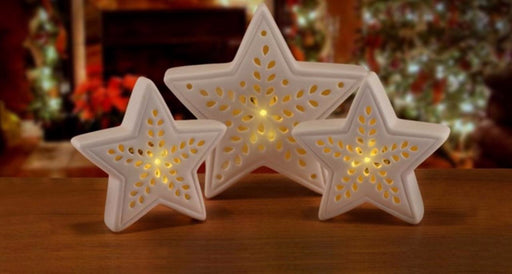 Porcelain LED Star Set-Boxed (Approx 3.90" & 5.65" Tall) (Set Of 3) (Pkg-3)