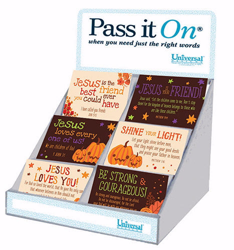 Cards-Pass It On-Trick Or Treat Bible Basics w/Display (7") 6 Asst (300 Pieces) (Pkg-300)