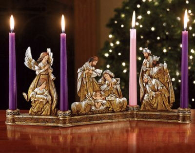 Nativity Scroll Advent Candleholder (Metallic Finish) (18.5"W x 3.75"D x 7.5"H)